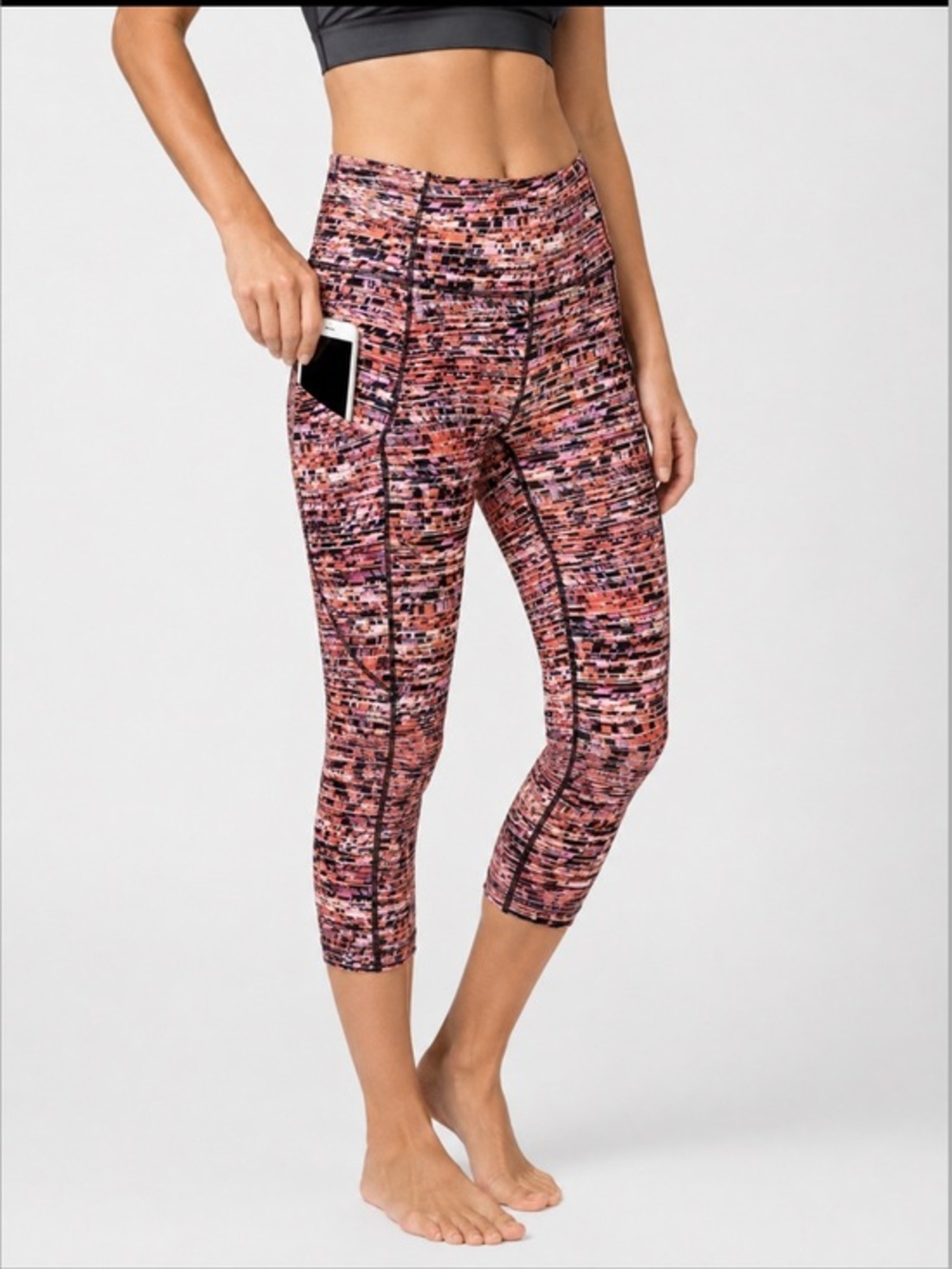 Lululemon Multicolor Printed Crop Leggings Size 6 with 5 Pocket Running Yoga